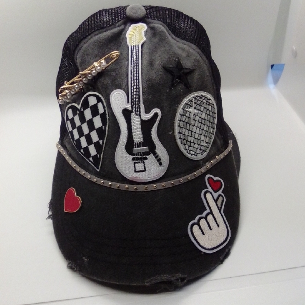 Hand Crafted Black and White Embellished Hat